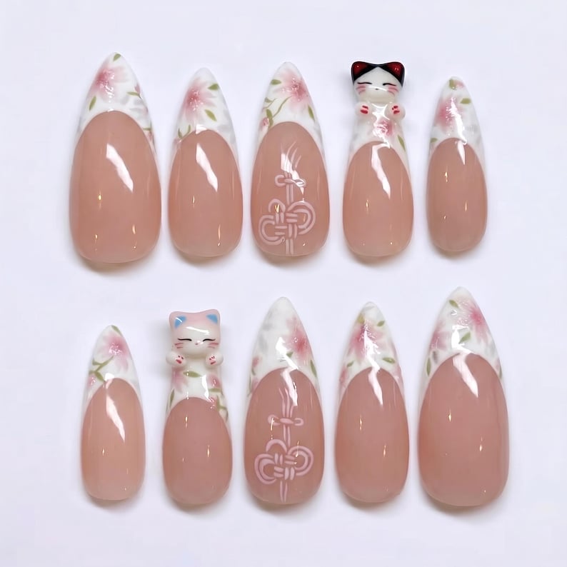 Cute Blossom French Tip Press On Nails