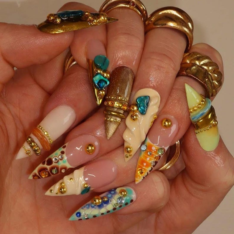 Boho Turquoise Jewel Press On Nails