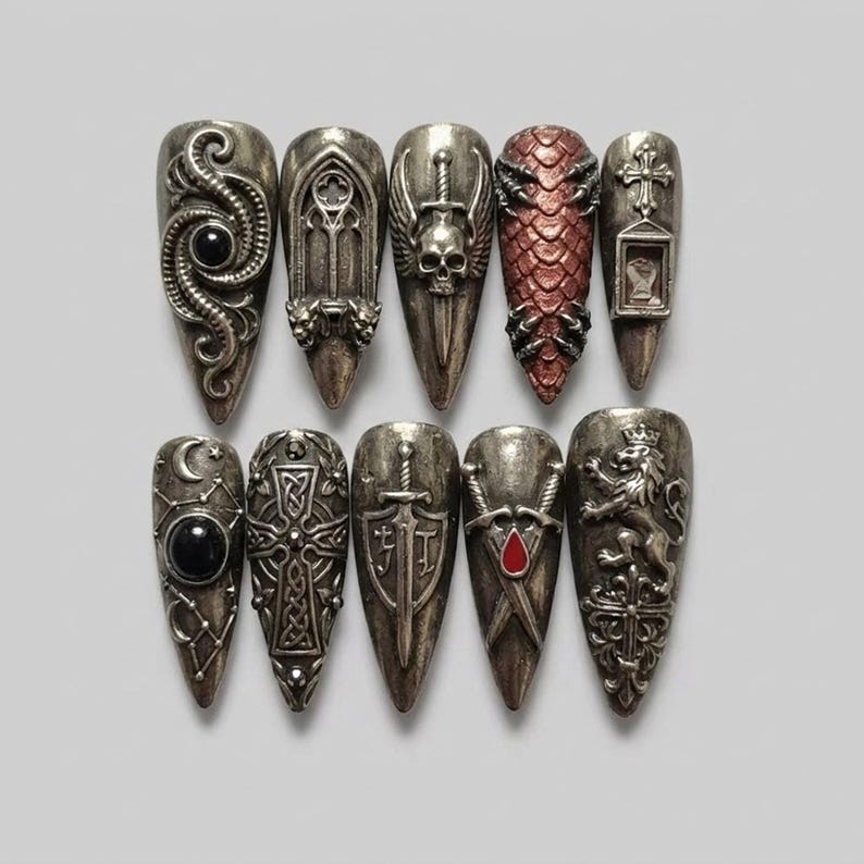 Dark Knight Armor Gothic 3D Press On Nails