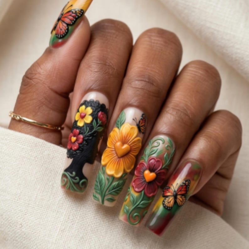 Vibrant Floral Garden Press On Nails
