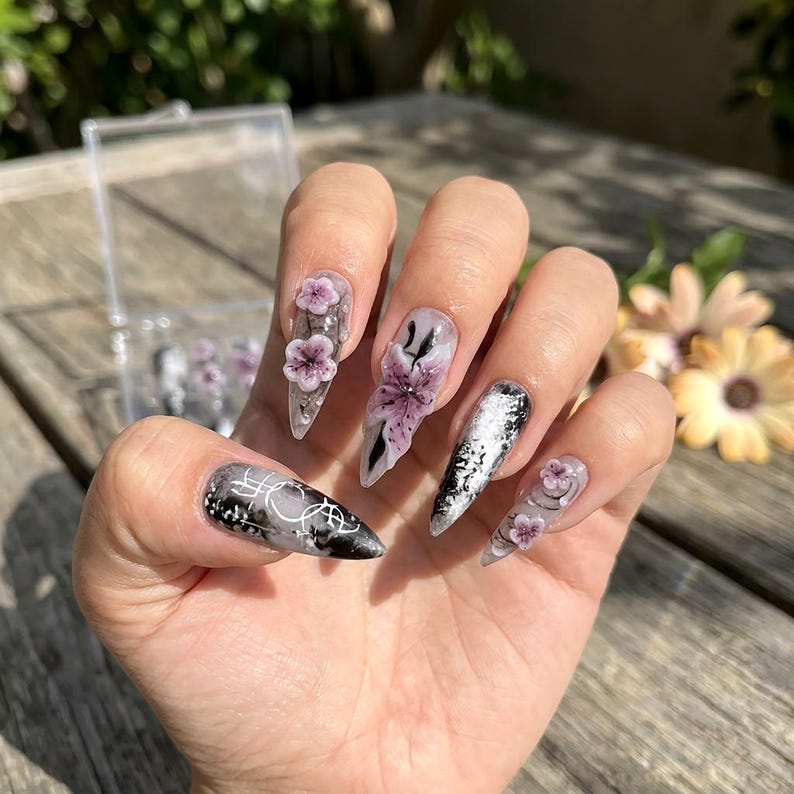 Elegant 3D Floral Blossom Press On Nails