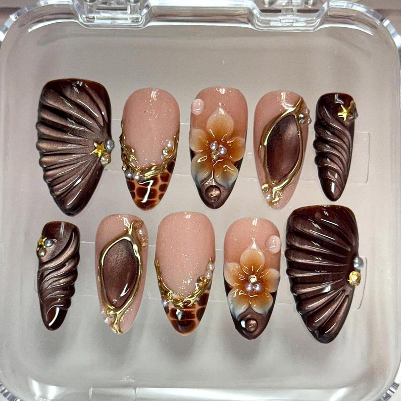 Chocolate Shell Elegance Press On Nails