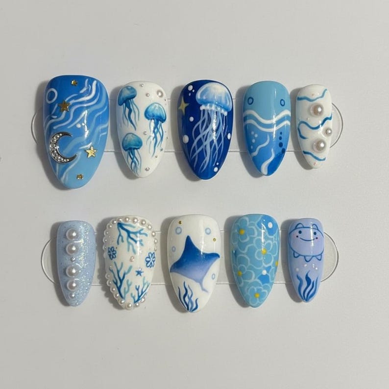 Dreamy Ocean Glow Press On Nails
