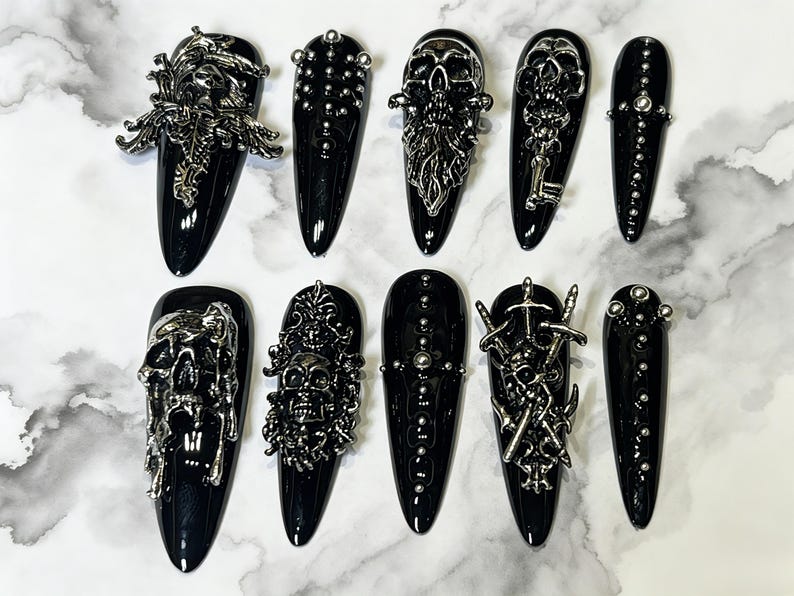 Dark Skull Stiletto Press On Nails