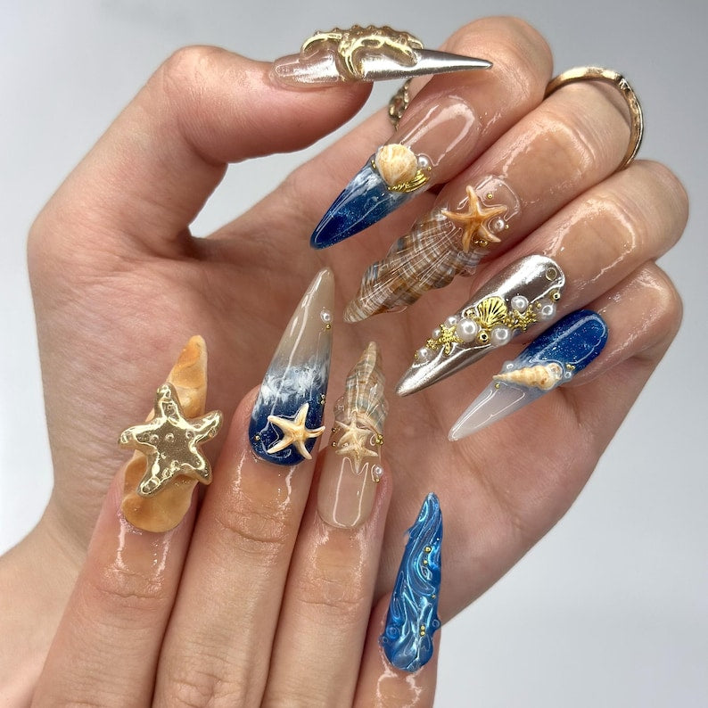 Golden Ocean Treasure Press On Nails