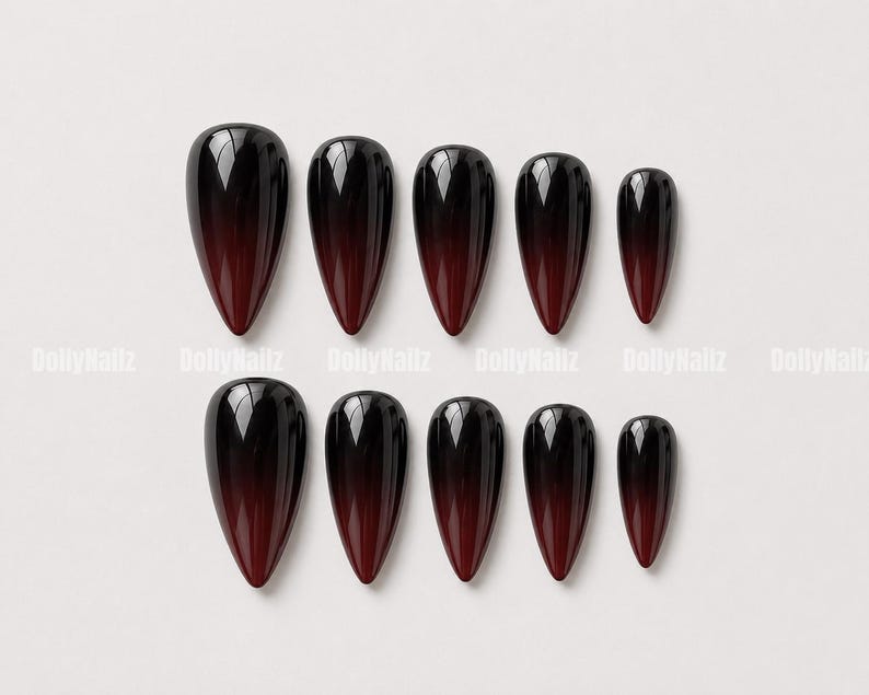 Black Burgundy Ombre Press On Nails