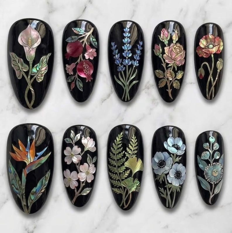 Iridescent Botanical Luxury Press On Nails