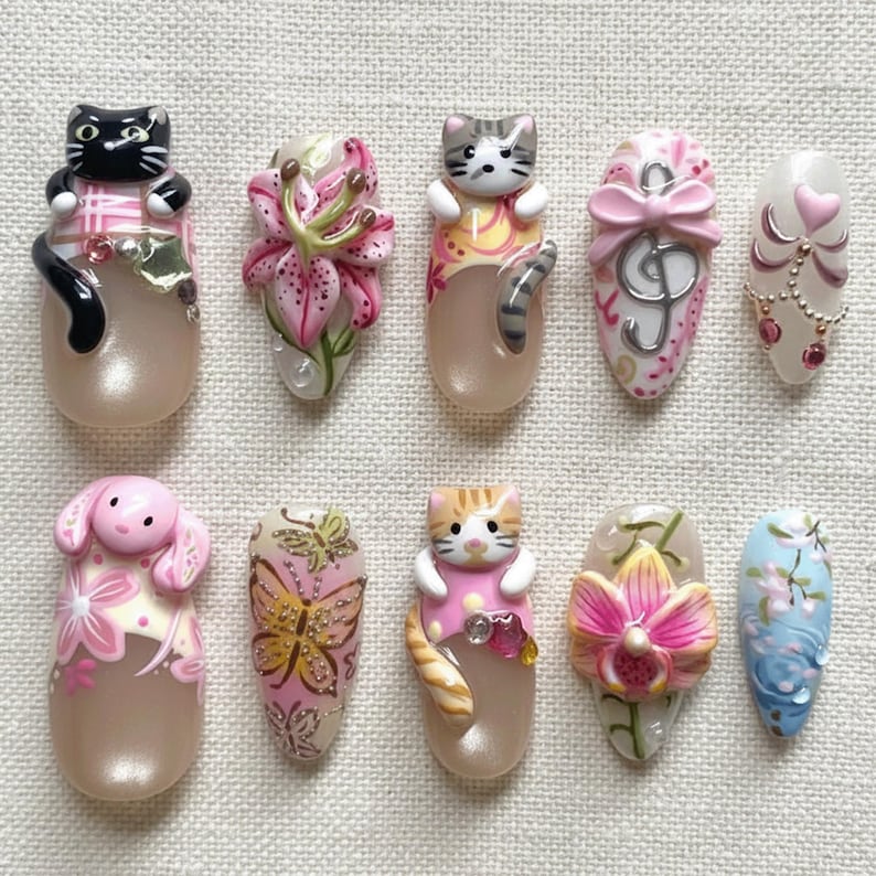 Cute Kitten Charm Press On Nails