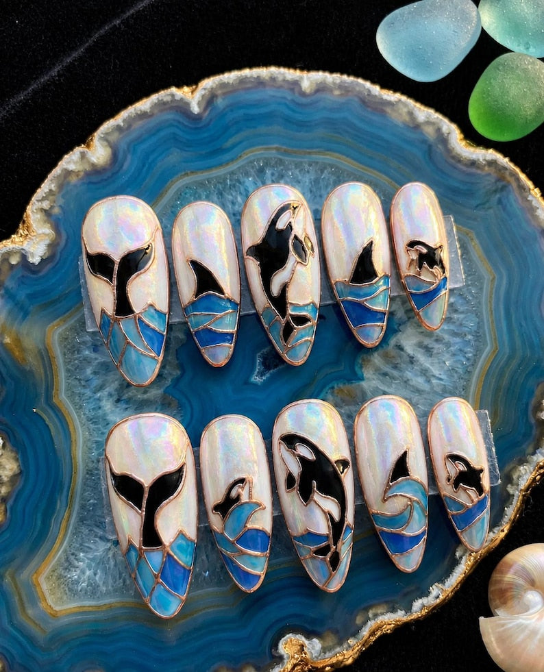 Stained Glass Ocean Majesty Press On Nails
