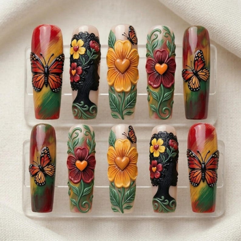 Vibrant Floral Garden Press On Nails