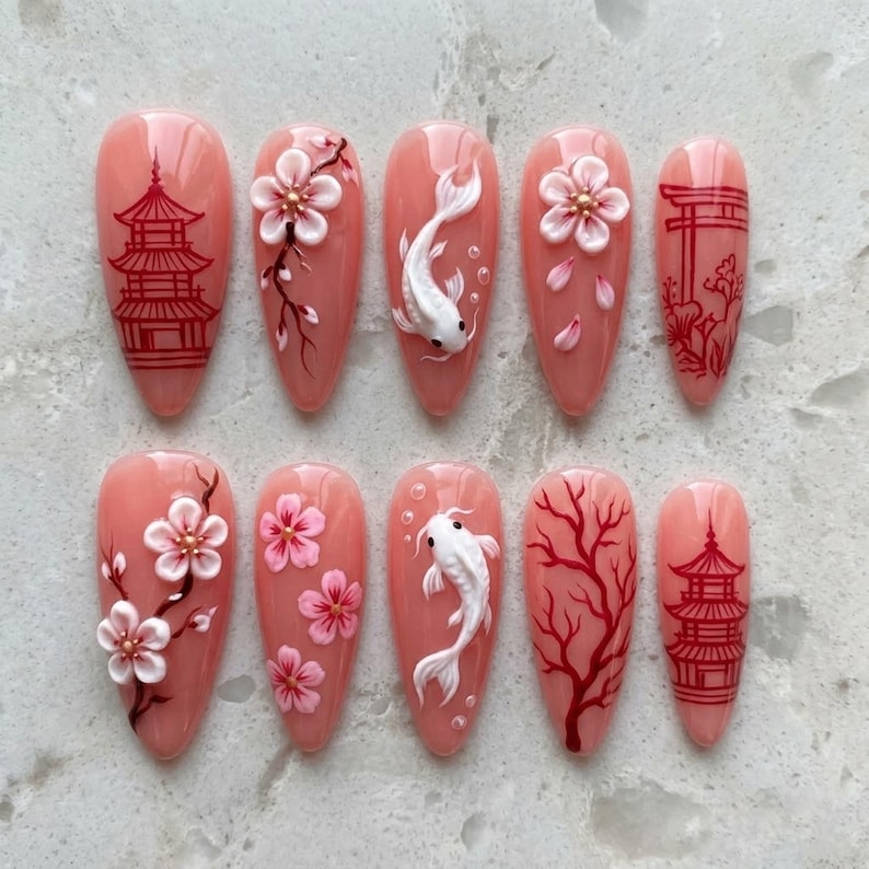 Graceful Lucky Pond Press On Nails