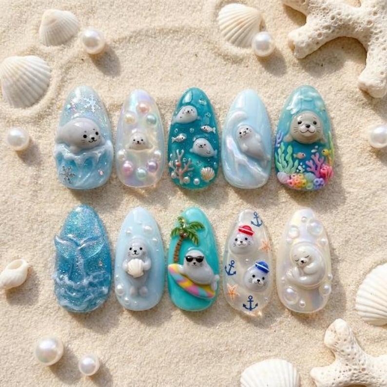 Cute Coastal Adventure Press On Nails