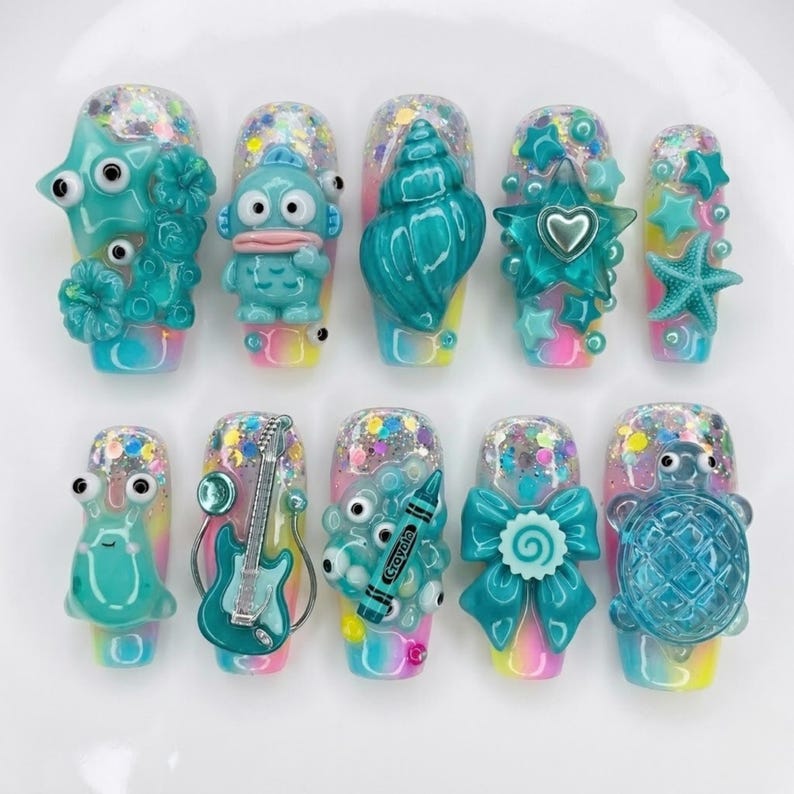 Cute Sea Party Aquatic Press On Nails