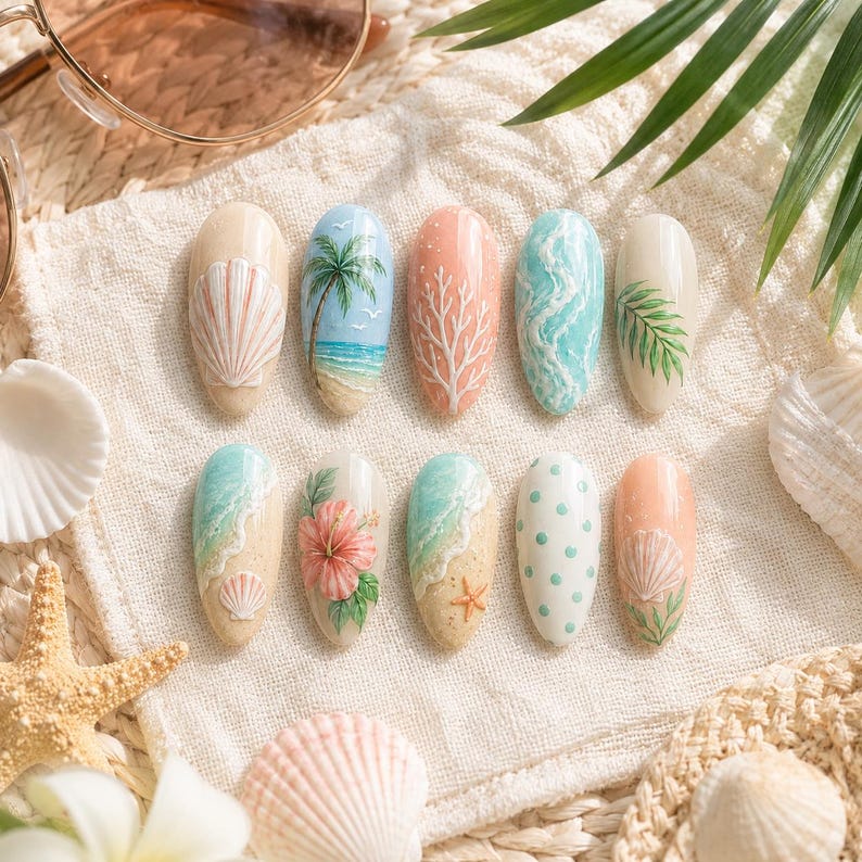 Sunny Coastal Getaway Press On Nails