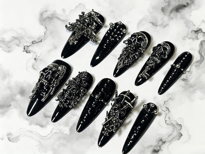Dark Skull Stiletto Press On Nails