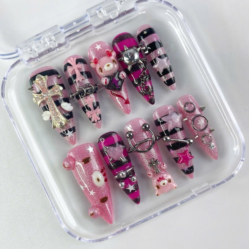 Pink Punk Kawaii Press On Nails