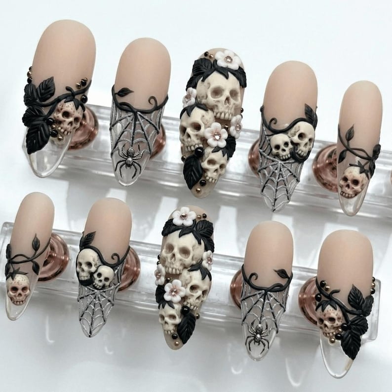 Skull Web Dark Elegance Press On Nails