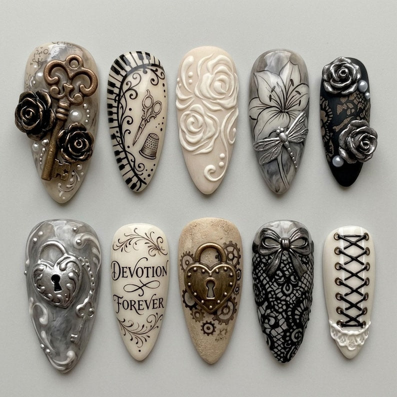 Vintage Cute Gothic Press On Nails