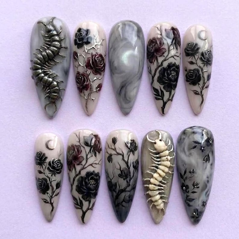 Dark Rose Botanical Gothic Press On Nails