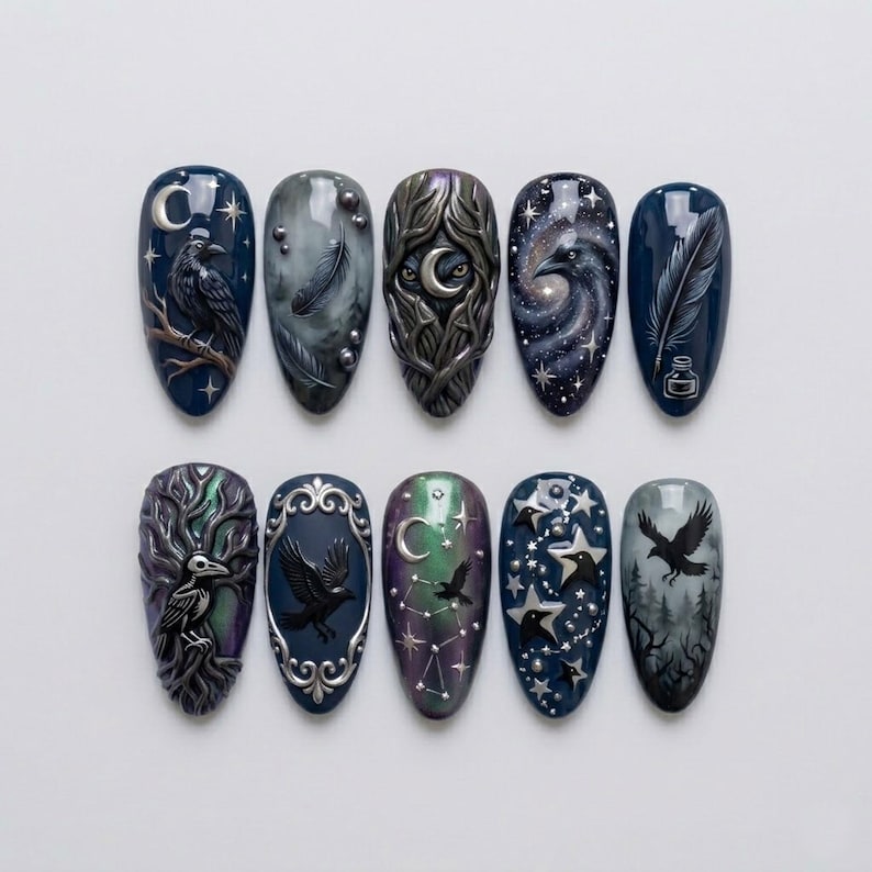 Celestial Raven Gothic Press On Nails