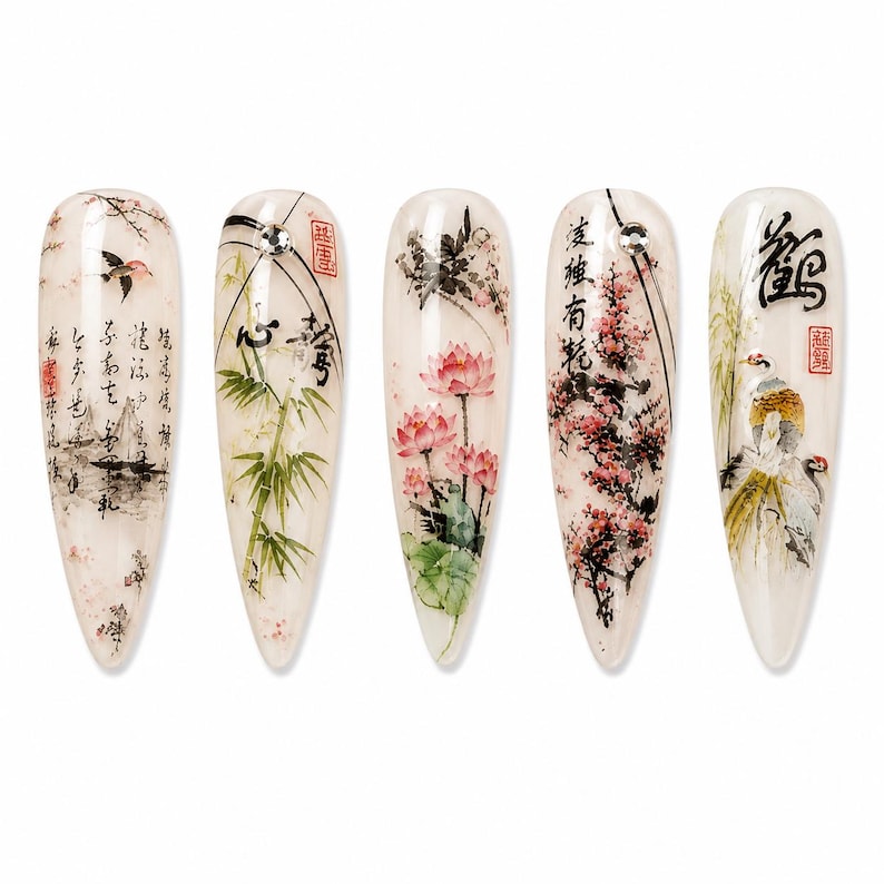 Elegant Watercolor Floral Press On Nails
