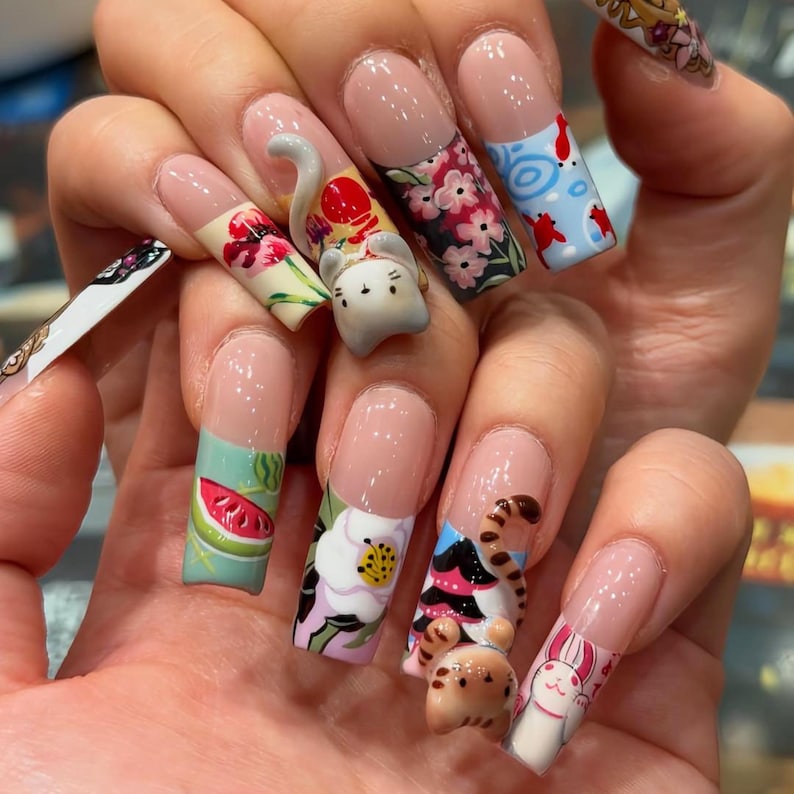 Cute Pastel Portrait Press On Nails