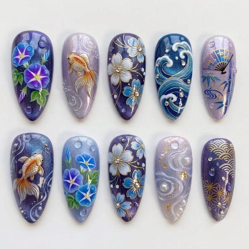 Graceful Goldfish Garden Press On Nails