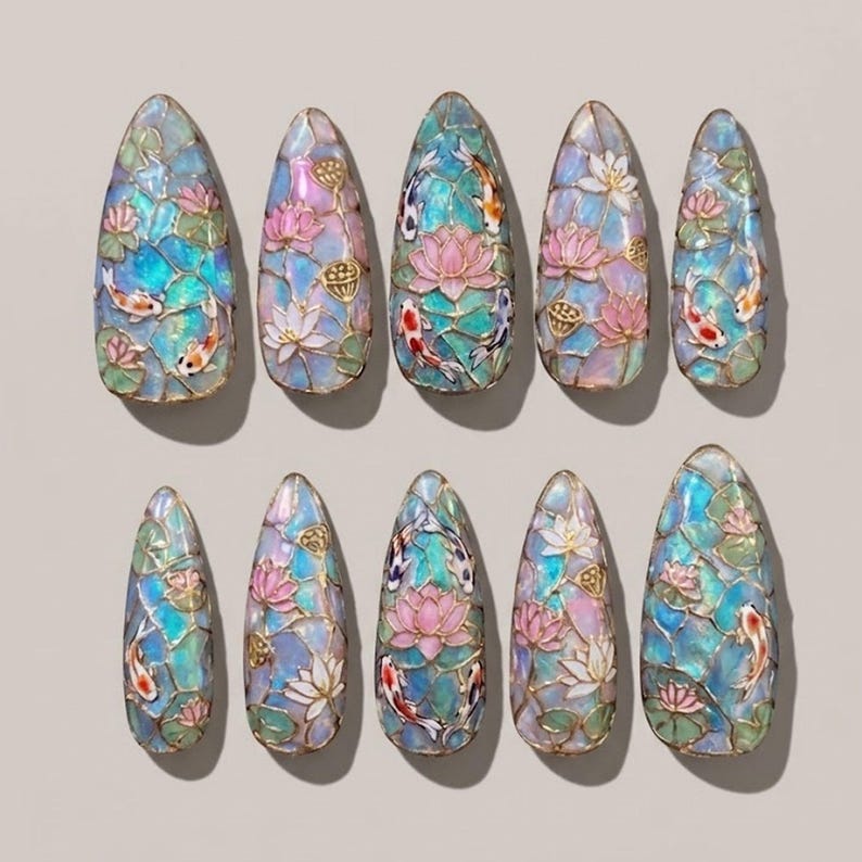 Stained Glass Pond Press On Nails