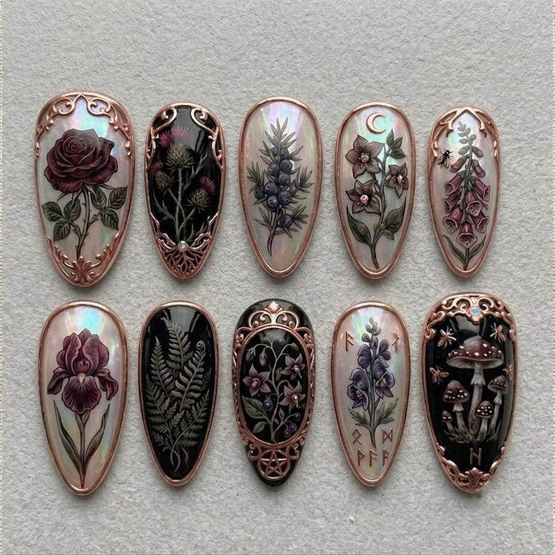 Dark Botanical Fantasy Press On Nails