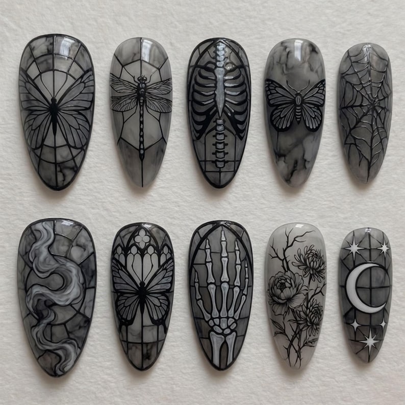 Dark Stained Glass Elegance Press On Nails