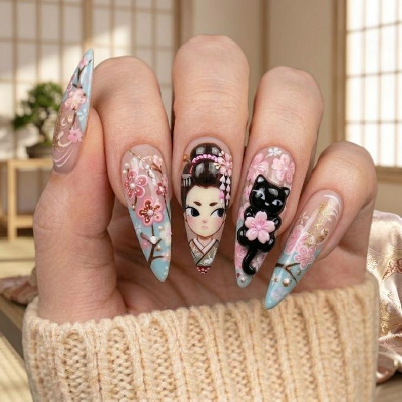 Elegant Floral Portrait Press On Nails