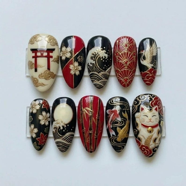 Elegant Aquatic Art Press On Nails