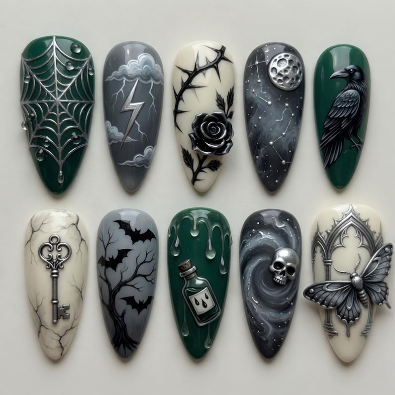 Enchanted Dark Botanical Press On Nails