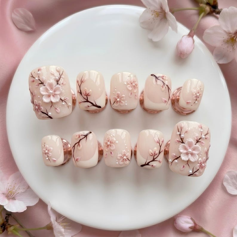 Romantic Blossom Bridal Press On Nails