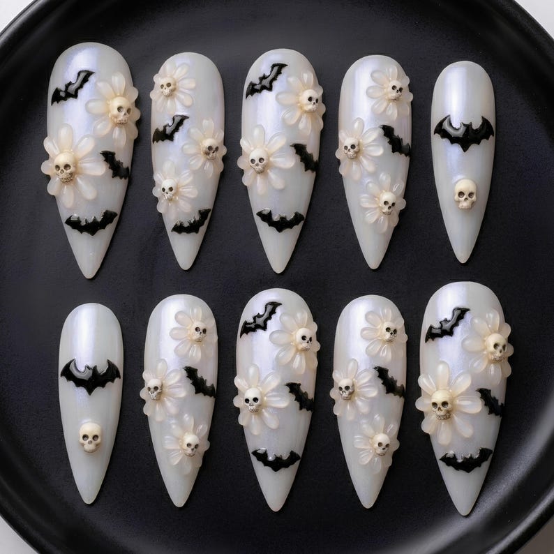 Whimsical Floral Gothic Press On Nails