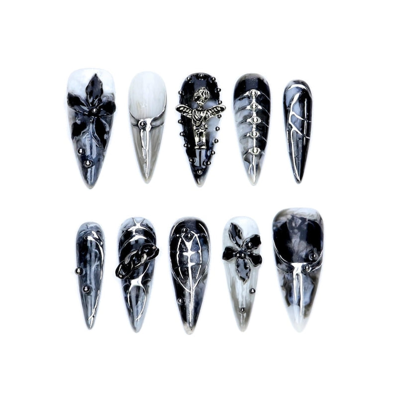 Dark Floral Gothic Press On Nails