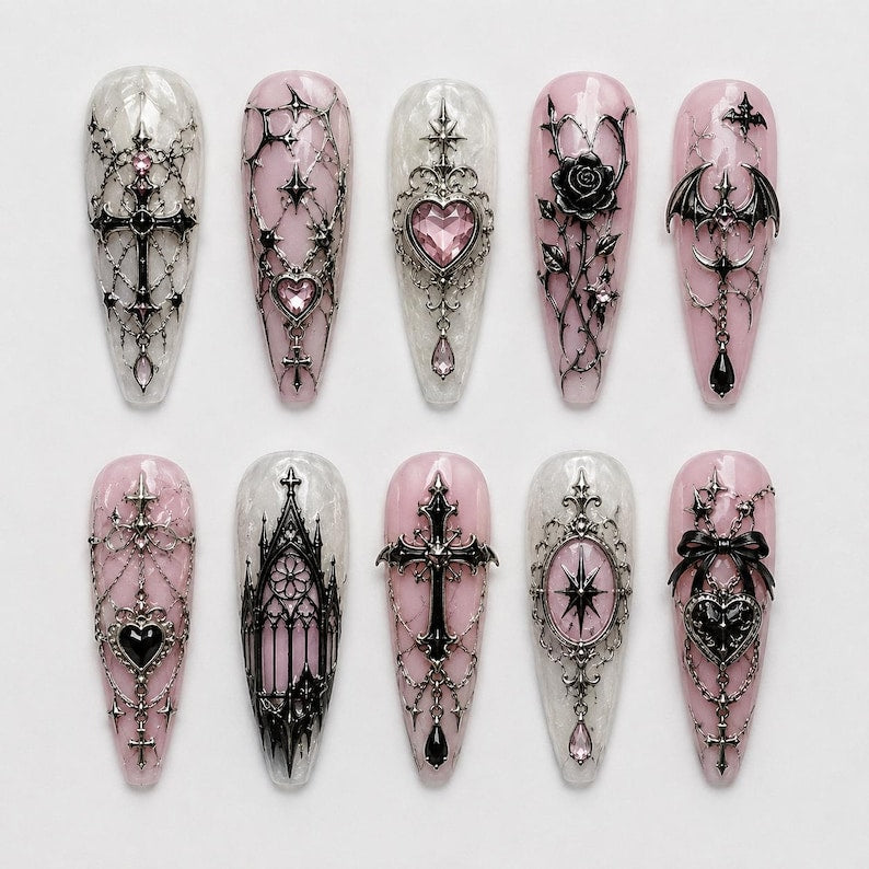 Pink Coquette Gothic Elegance Press On Nails