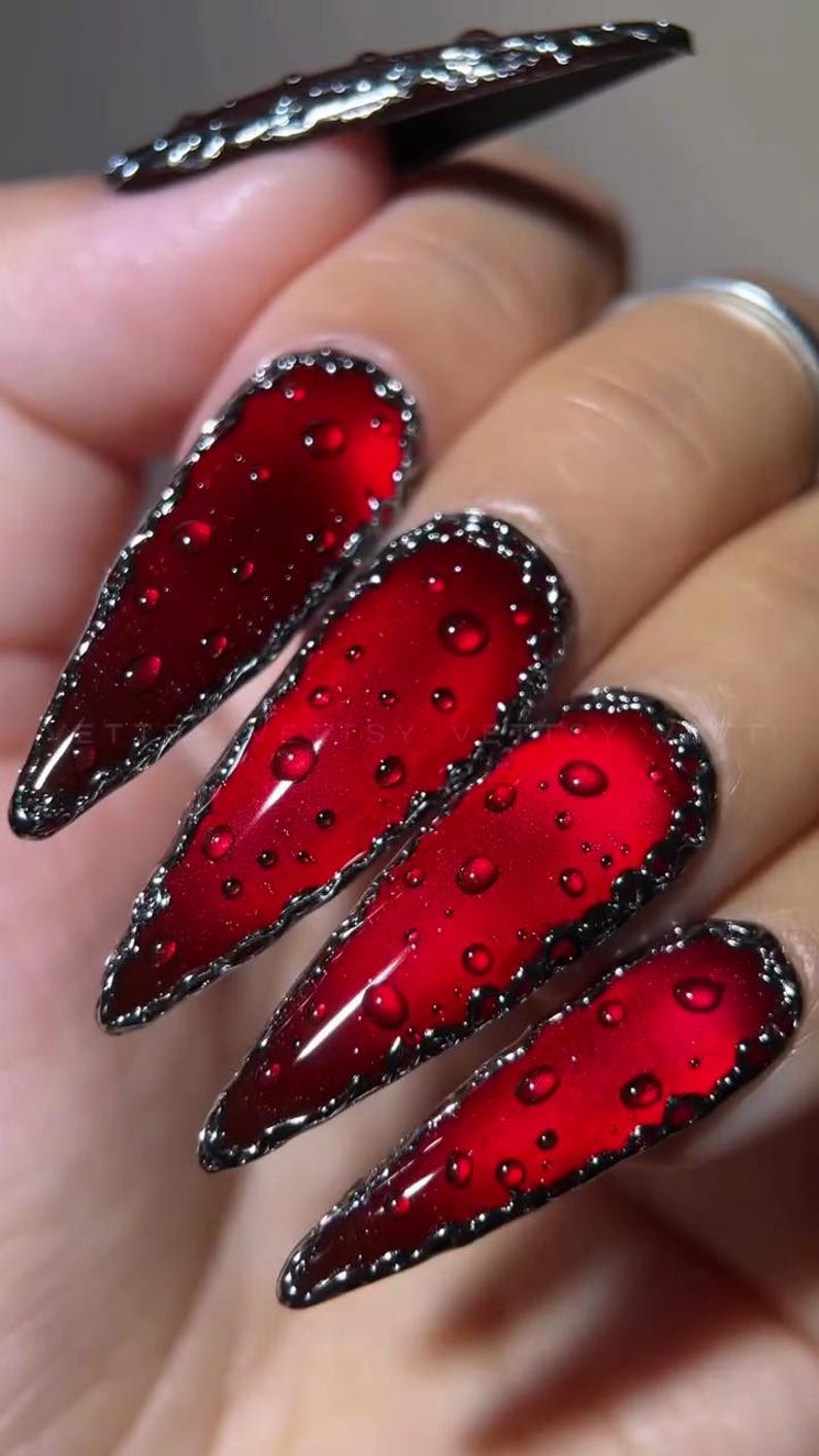 Crimson Blood Red Luxury Press On Nails
