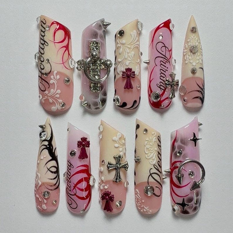 Dark Cyber Glam Statement Press On Nails