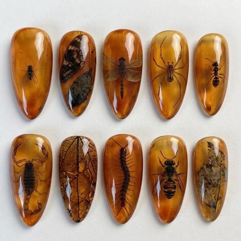 Golden Amber Crystal Press On Nails