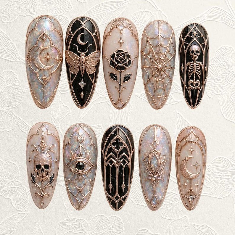 Stained Glass Rose Gothic Press On Nails