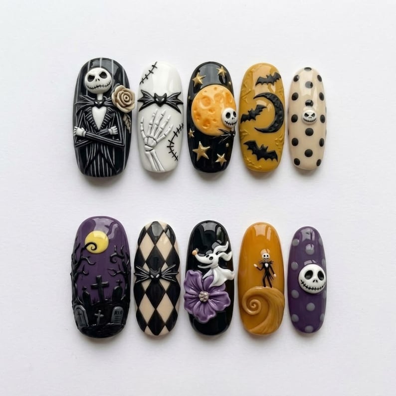 Spooky Skeleton Halloween Press On Nails