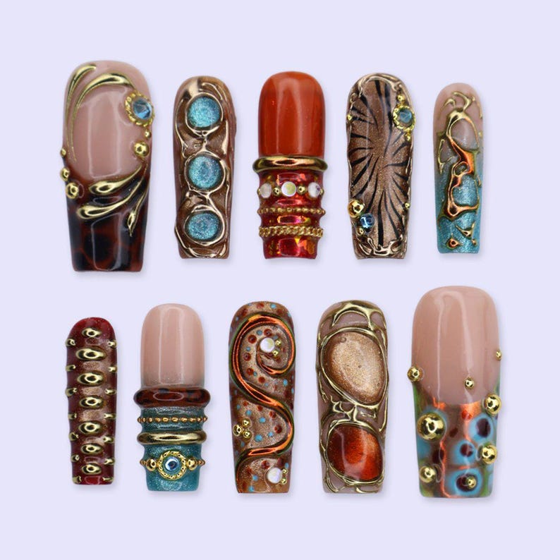 Turquoise Gem Vintage Luxury Press On Nails