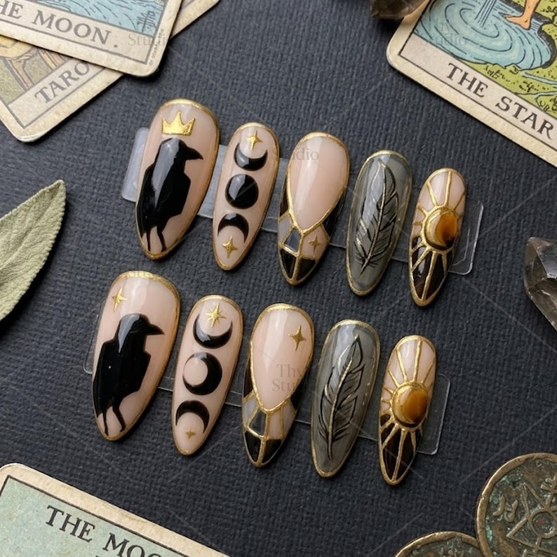 Dark Academia Raven Press On Nails