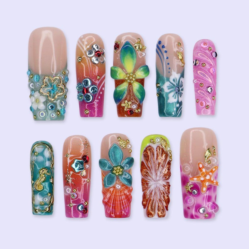 Tropical Floral Luxury Statement Press On Nails