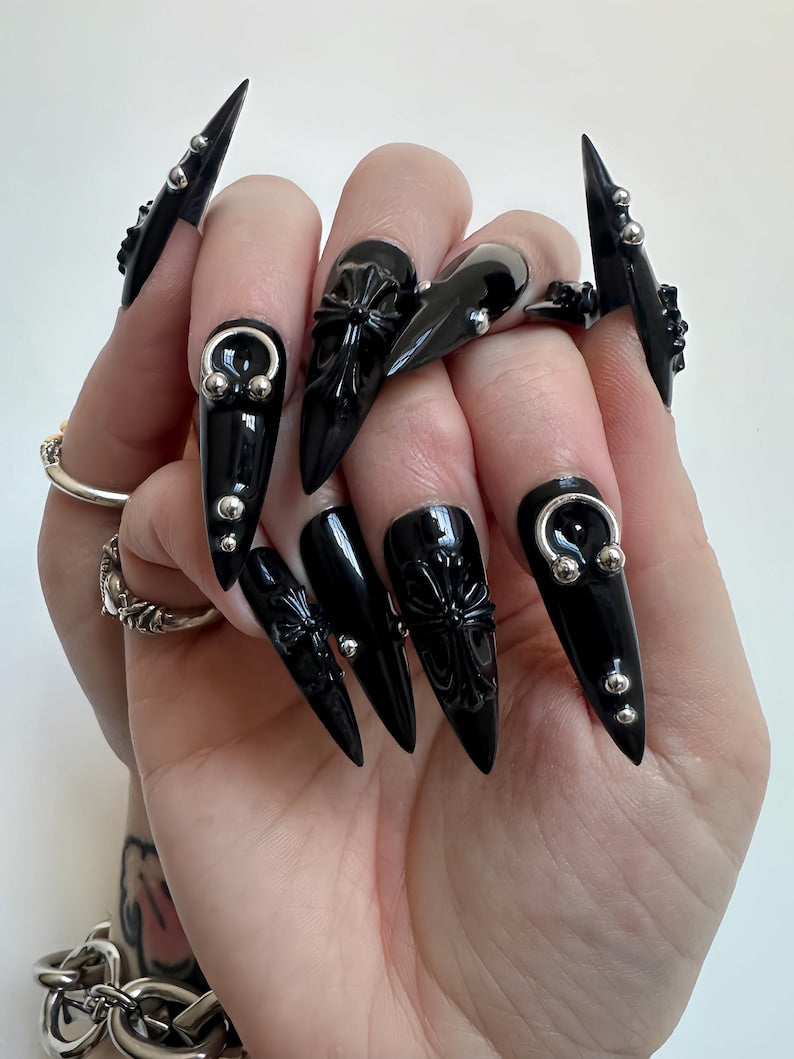 Black Metal Gothic Press On Nails