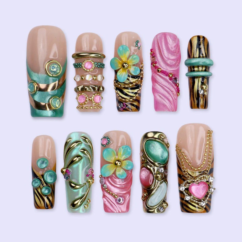 Romantic Heart Luxury Statement Press On Nails