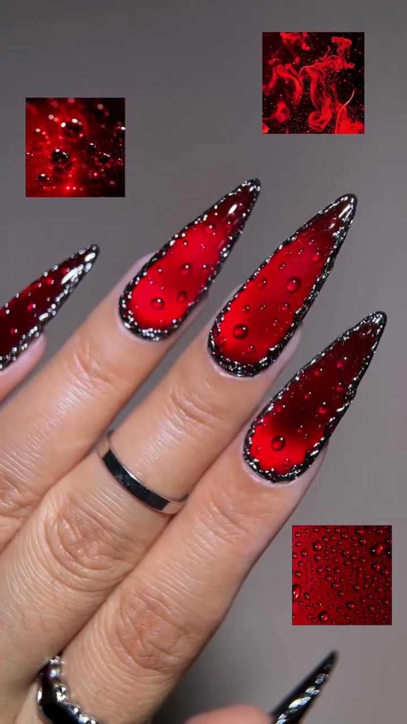 Crimson Blood Red Luxury Press On Nails
