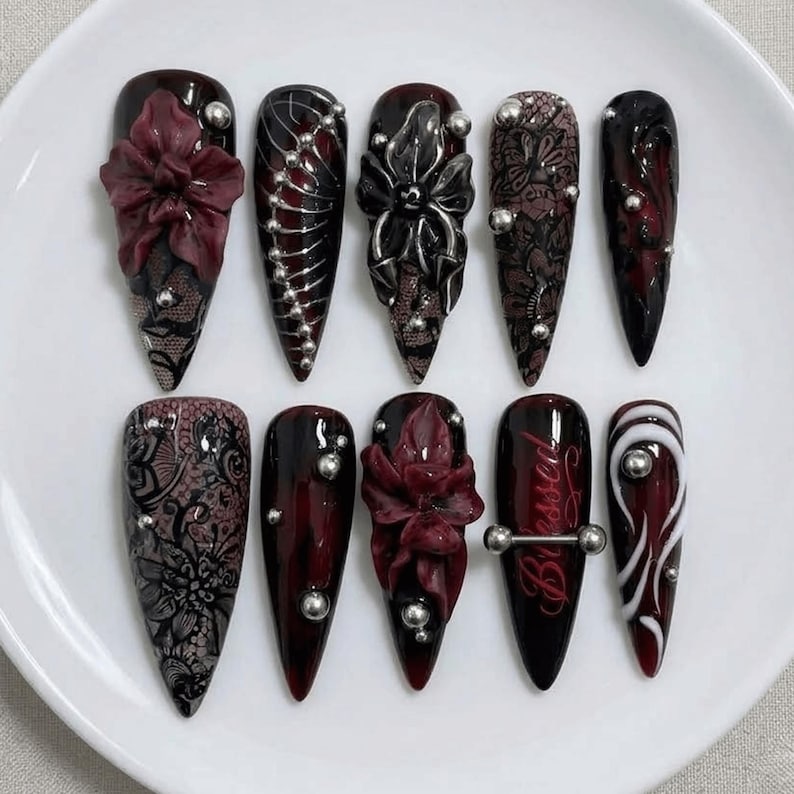 Dark Lace Gothic Press On Nails