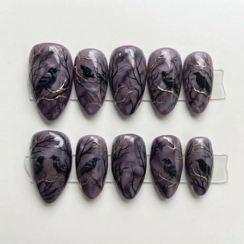 Dark Raven Forest Elegance Press On Nails